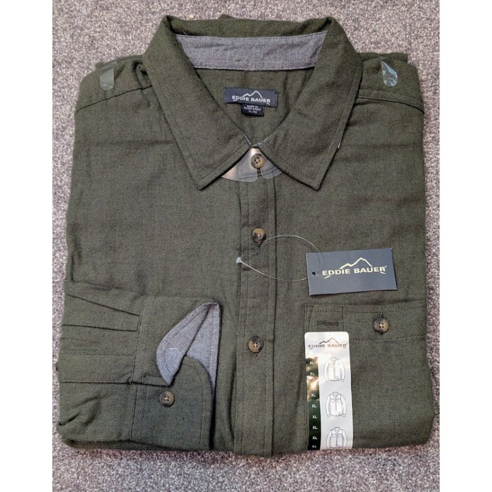 Eddie Bauer Long-Sleeved Green Cotton Flannel Shirt